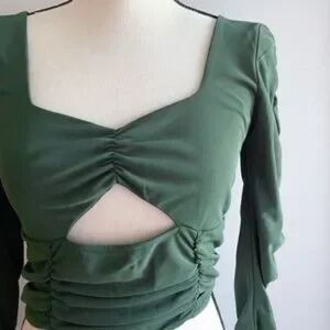 Zara Green Ruched Cutout Blouse